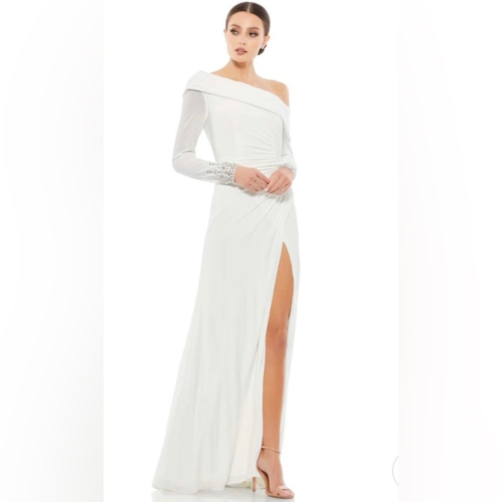 BEADED CUFF DROP SHOULDER FAUX WRAP GOWN -Size 8 NWT